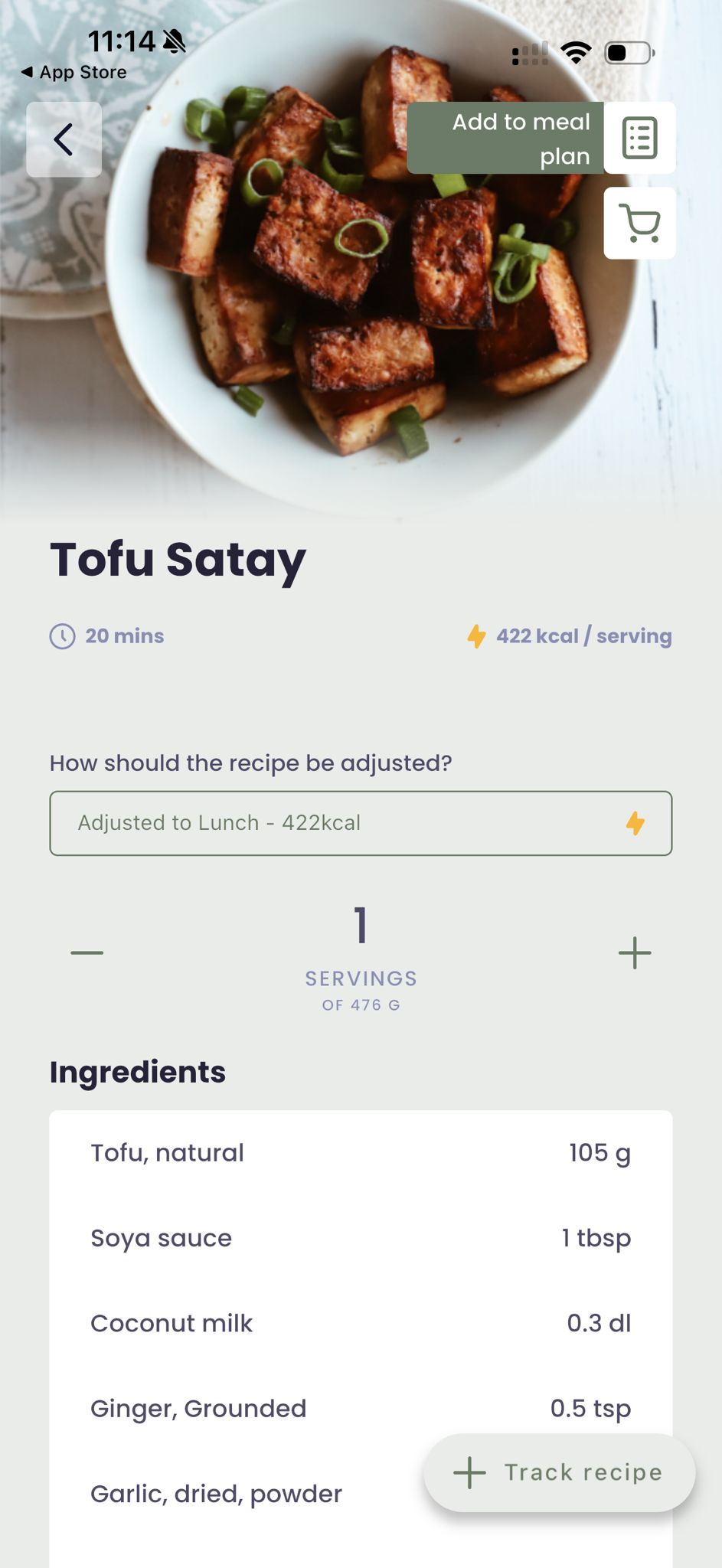 Recipes in the Plantfit app
