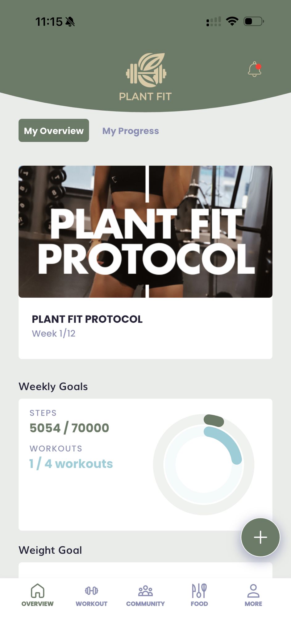 Progress tracking in the Plantfit app