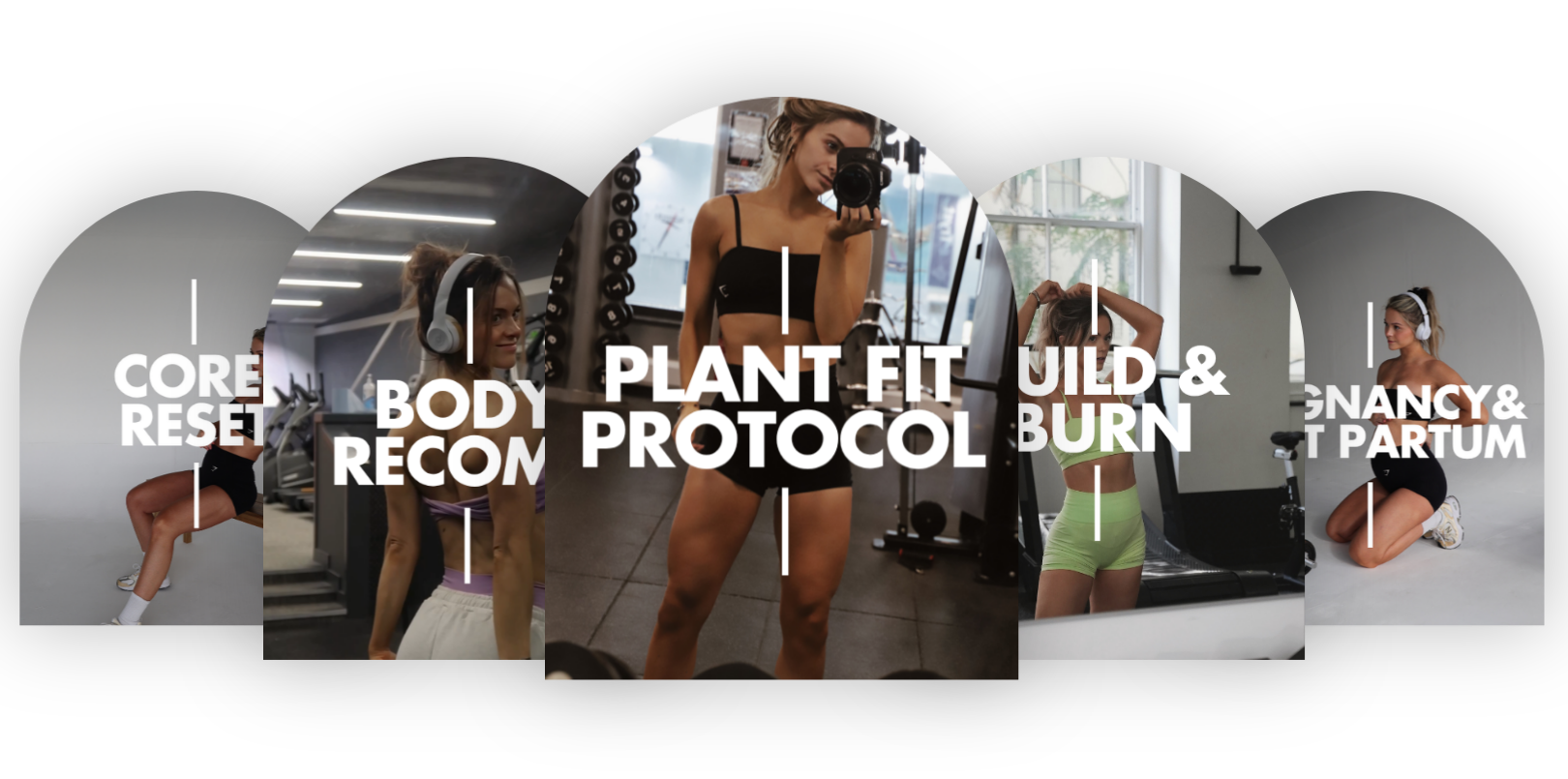 Plantfit programmes: Core Reset, Body Recomp, Plant Fit Protocol, Build and Burn, Pregnancy and Postpartum